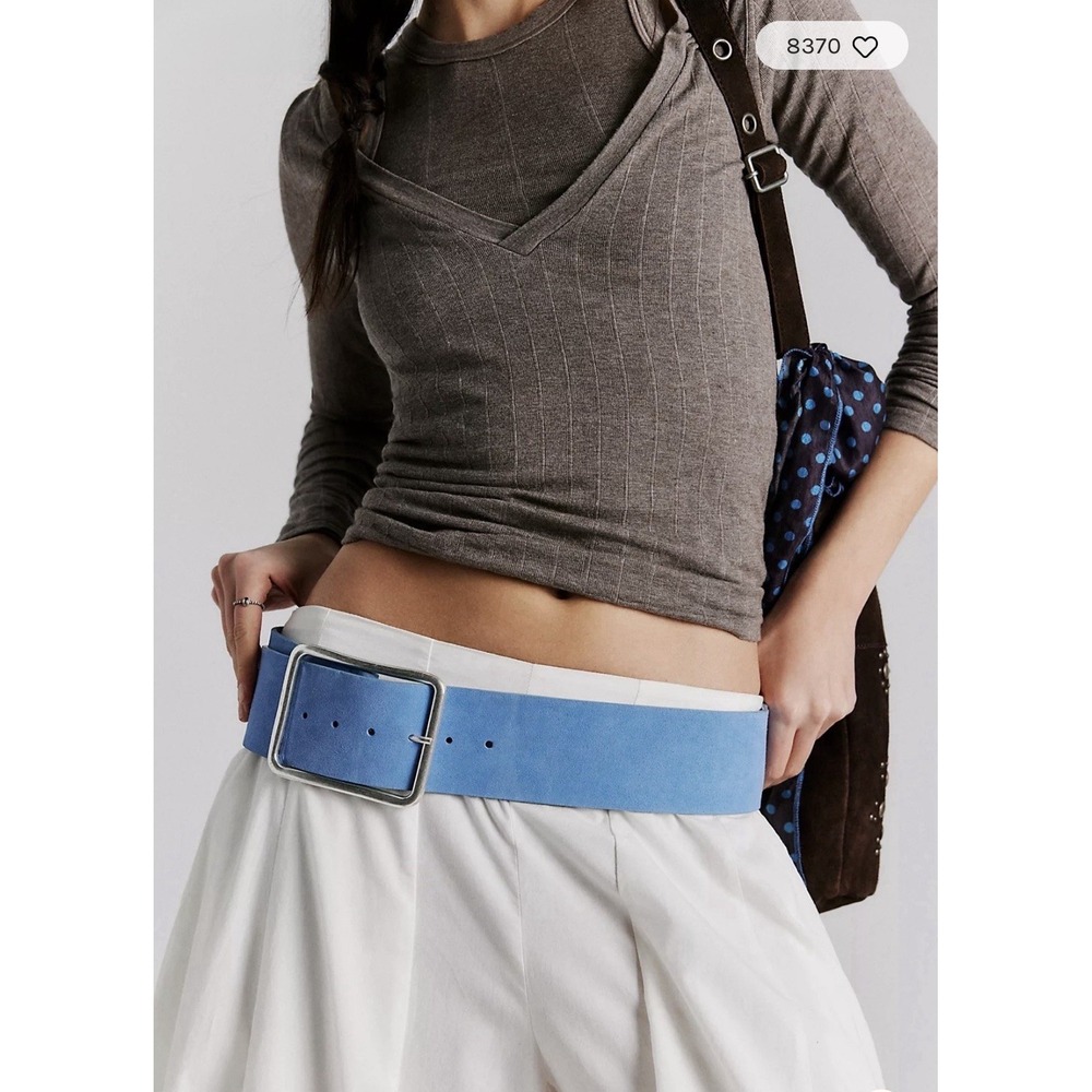 NWT Free People Suede Hex Hip Belt Sky Blue Sz M Boho Festival Western Y2K